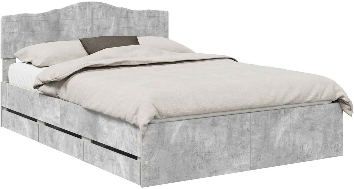 vidaXL Bedframe - met - lade - Beton - Grijs - 150 - x - 200 - cm - Ingenieurshout Beton grijs
