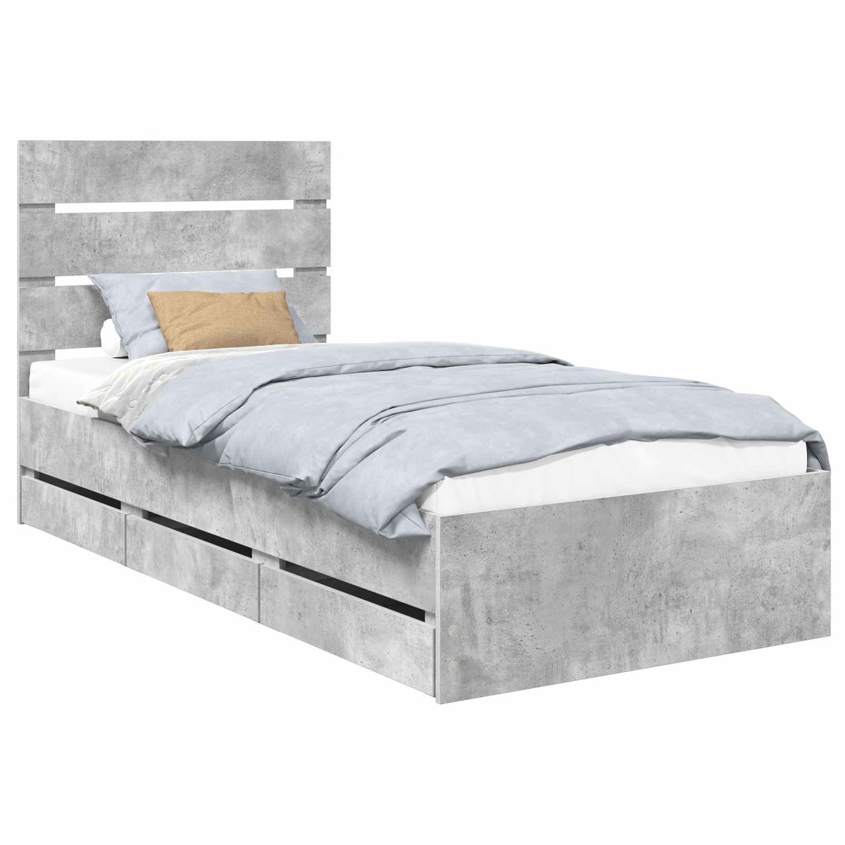 vidaXL Bedframe - met - lade - Beton - Grijs - 90 - x - 200 - cm - Ingenieurshout Beton grijs