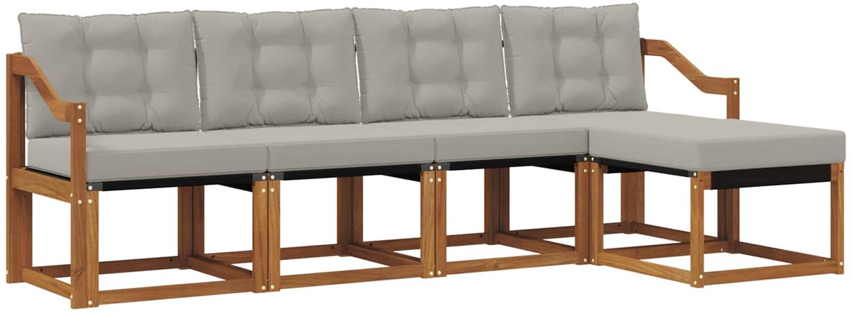 vidaXL Buiten - bank - set - 5 - st - 5-zits - Naturel - en - lichtgrijs Naturel en lichtgrijs