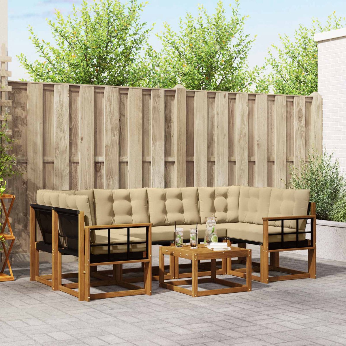 vidaXL Buiten - bank - set - 7 - st - Natuurlijk - en - Beige Natuurlijk en Beige