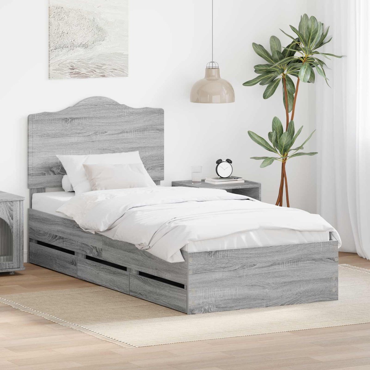 vidaXL Bedframe - met - lade - Grijze - Sonoma - 75 - x - 190 - cm - Ingenieurshout Grijze sonoma