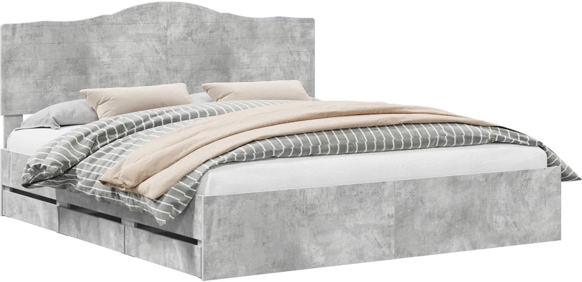 vidaXL Bedframe - met - lade - Beton - Grijs - 200 - x - 200 - cm - Ingenieurshout Beton grijs