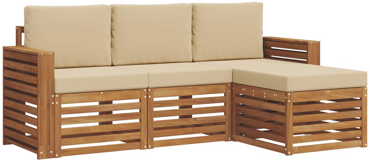 vidaXL Buiten - bank - set - 4 - st - 4-zits - Natuurlijk - en - Beige Natuurlijk en Beige