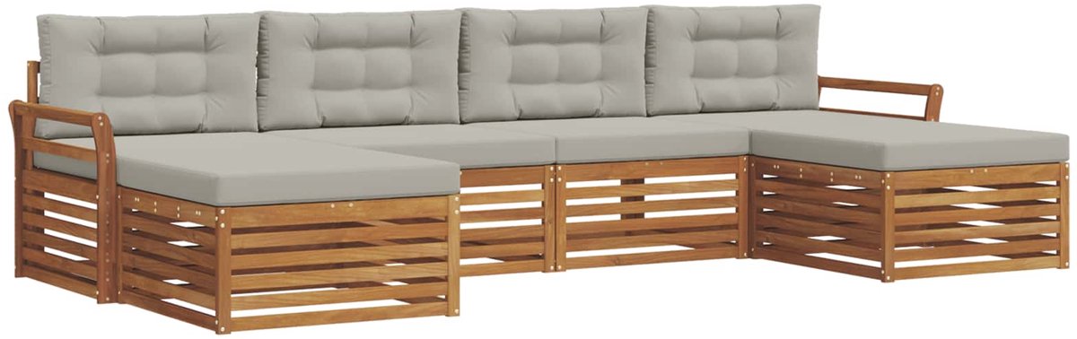 vidaXL Buiten - bank - set - 6 - st - 4-zits - Naturel - en - lichtgrijs Naturel en lichtgrijs