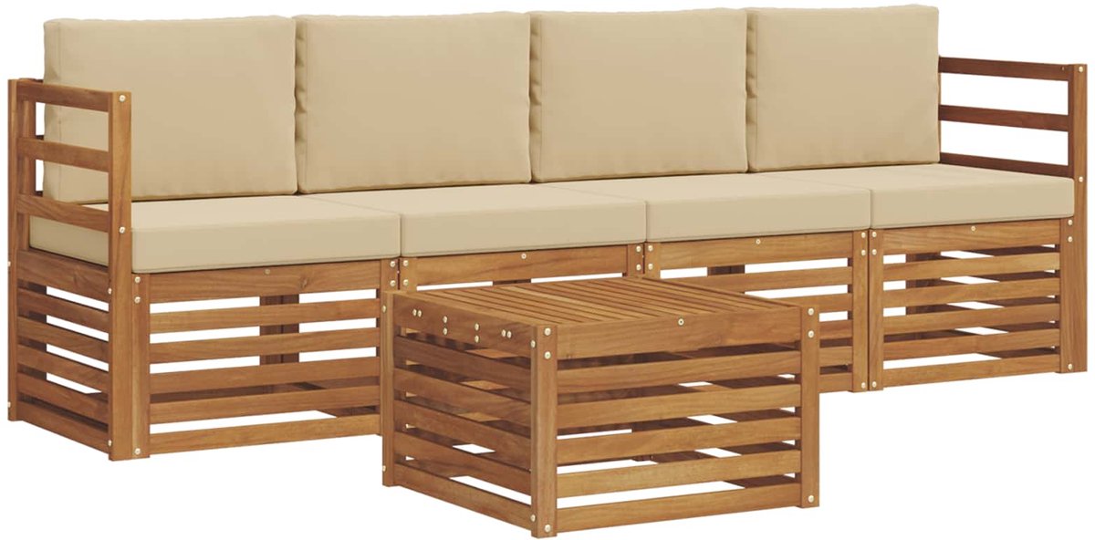 vidaXL Buiten - bank - set - 5 - st - 4-zits - Natuurlijk - en - Beige Natuurlijk en Beige