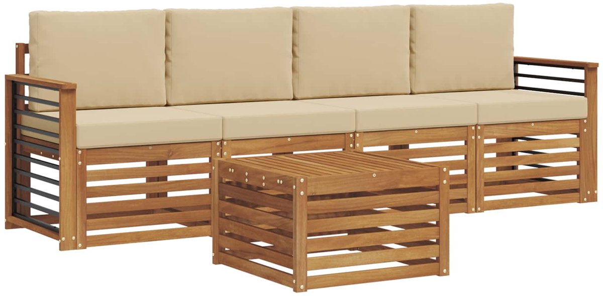 vidaXL Buiten - bank - set - 5 - st - 4-zits - Natuurlijk - en - Beige Natuurlijk en Beige
