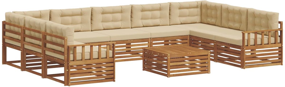 vidaXL Buiten - bank - set - 10 - st - 9-zits - Natuurlijk - en - Beige Natuurlijk en Beige