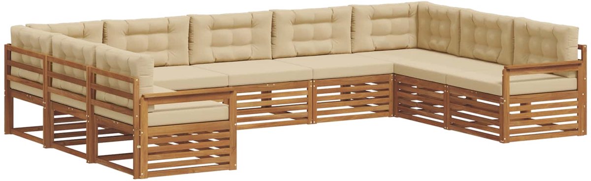 vidaXL Buiten - bank - set - 9 - st - Natuurlijk - en - Beige - Massief - Acacia - Hout Natuurlijk en Beige
