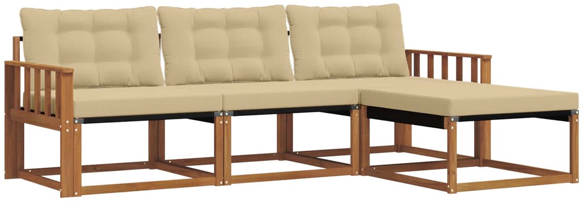 vidaXL Buiten - bank - set - 4 - st - 4-zits - Natuurlijk - en - Beige Natuurlijk en Beige