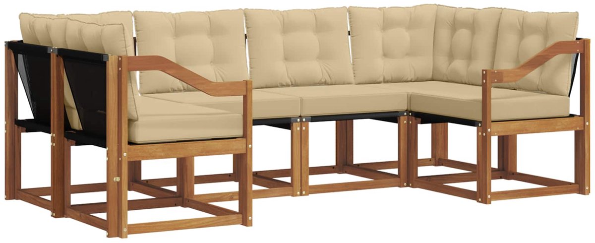 vidaXL Buiten - bank - set - 6 - st - 6-zits - Natuurlijk - en - Beige Natuurlijk en Beige