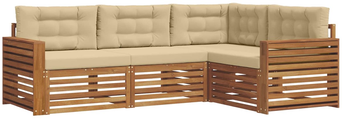 vidaXL Buiten - bank - set - 4 - st - 4-zits - Natuurlijk - en - Beige Natuurlijk en Beige