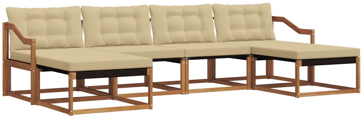 vidaXL Buiten - bank - set - 6 - st - 6-zits - Natuurlijk - en - Beige Natuurlijk en Beige
