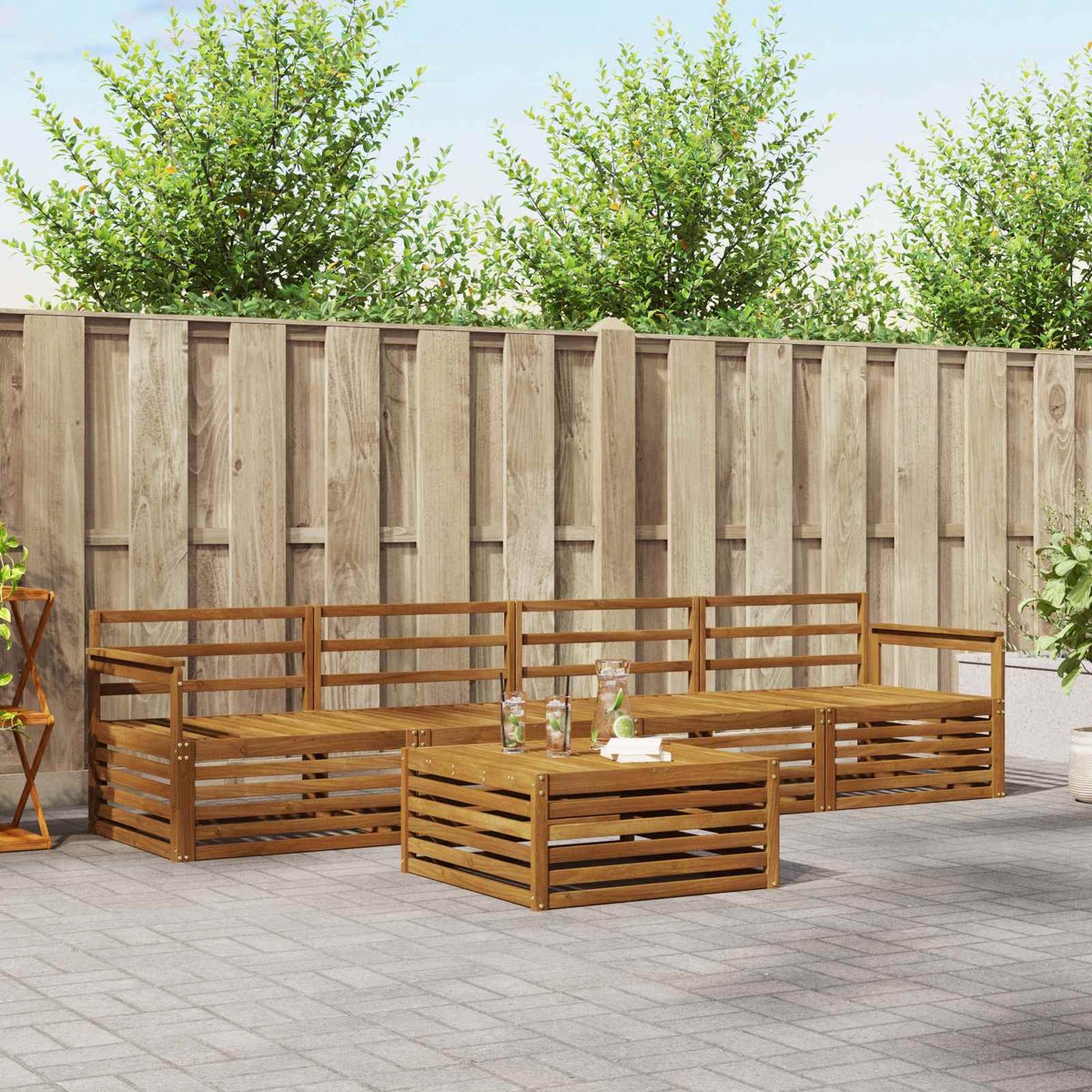 vidaXL Buiten - bank - set - 5 - st - 4-zits - Naturel - Massief - Acacia - Hout
