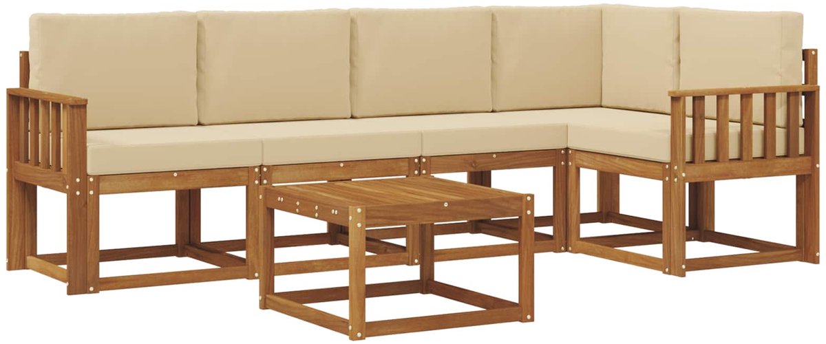 vidaXL Buiten - bank - set - 6 - st - 5-zits - Natuurlijk - en - Beige Natuurlijk en Beige