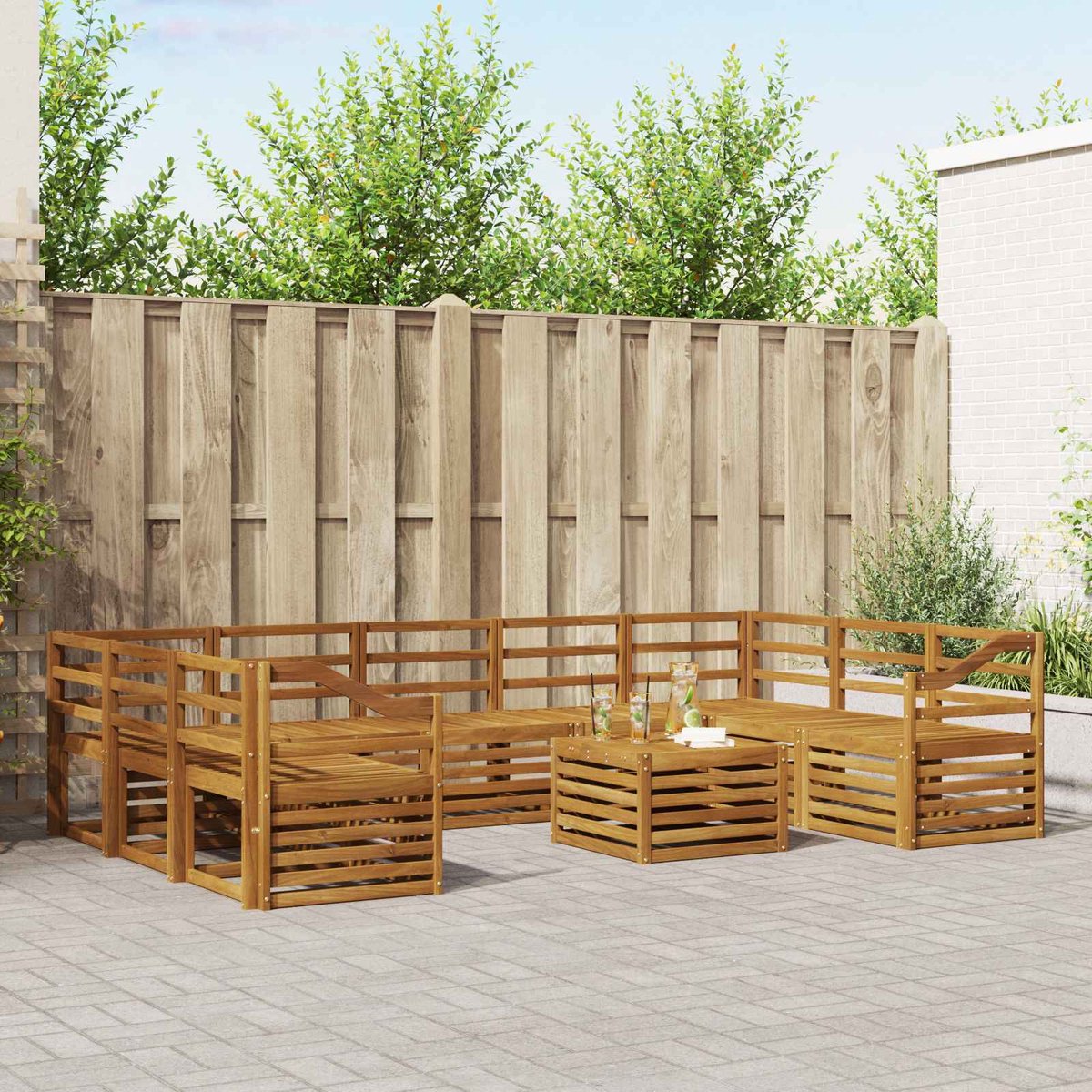 vidaXL Buiten - bank - set - 10 - st - 9-zits - Naturel - Massief - Acacia - Hout
