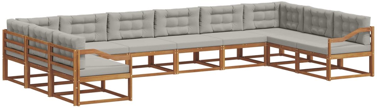 vidaXL Buiten - bank - set - 10 - st - 10-zits - Naturel - en - lichtgrijs Naturel en lichtgrijs