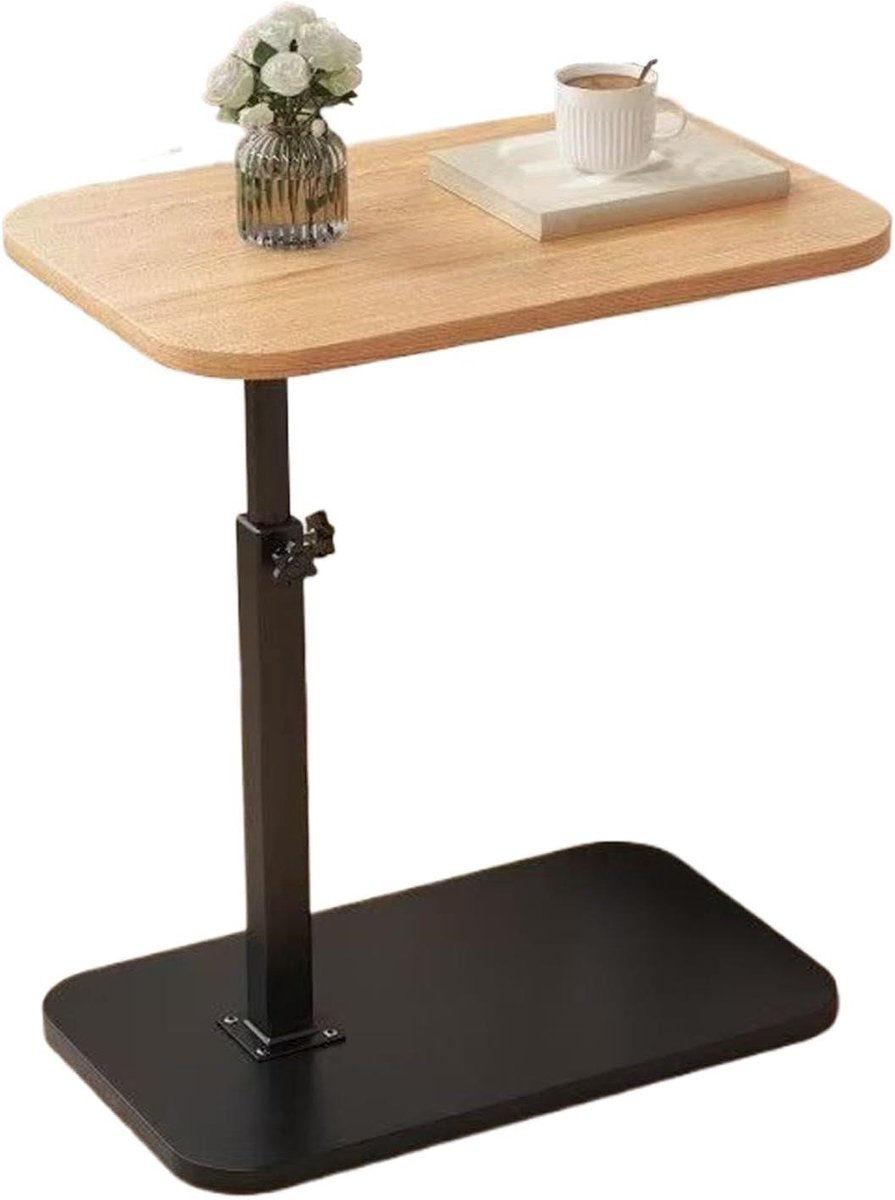 Houten bijzettafel - Draaibare laptoptafel - Werken vanaf bank - 360 graden draaibaar - 45-80 cm hoogte - Houtkleur