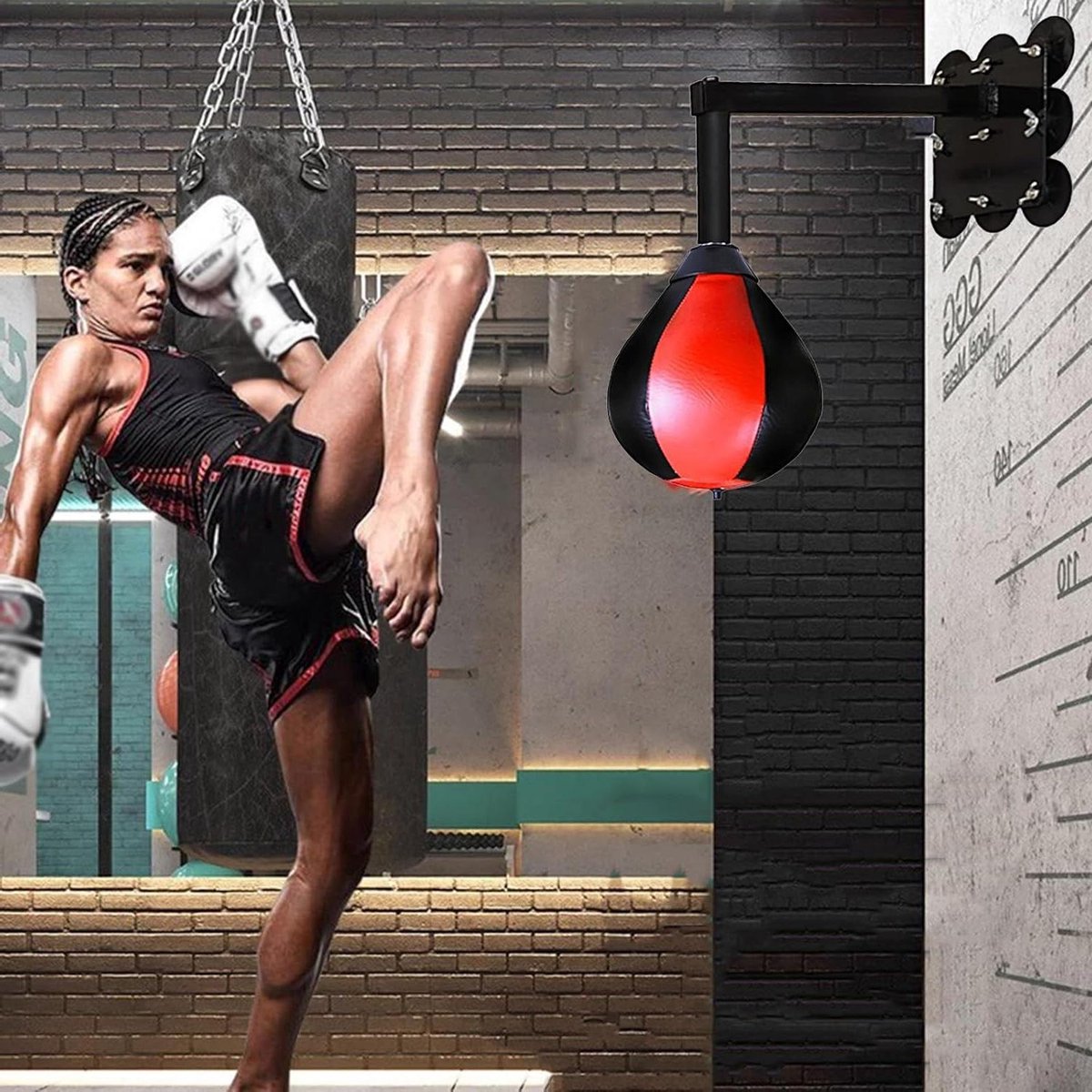Speed Punch Ball - Boksbal - Stress verminderen - Duurzaam PU-leer - 38 cm hoog - Rood-zwart
