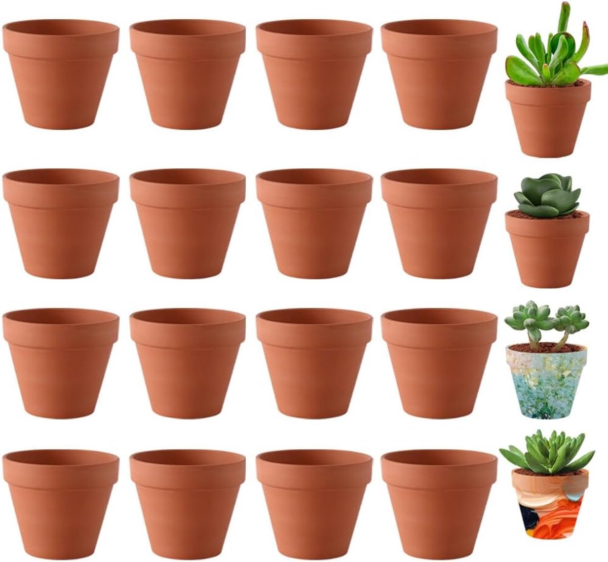 Famanu – Set van 16 mini terracotta bloempotten, 6 cm, met drainagegat, voor binnen- en buitentoepassingen