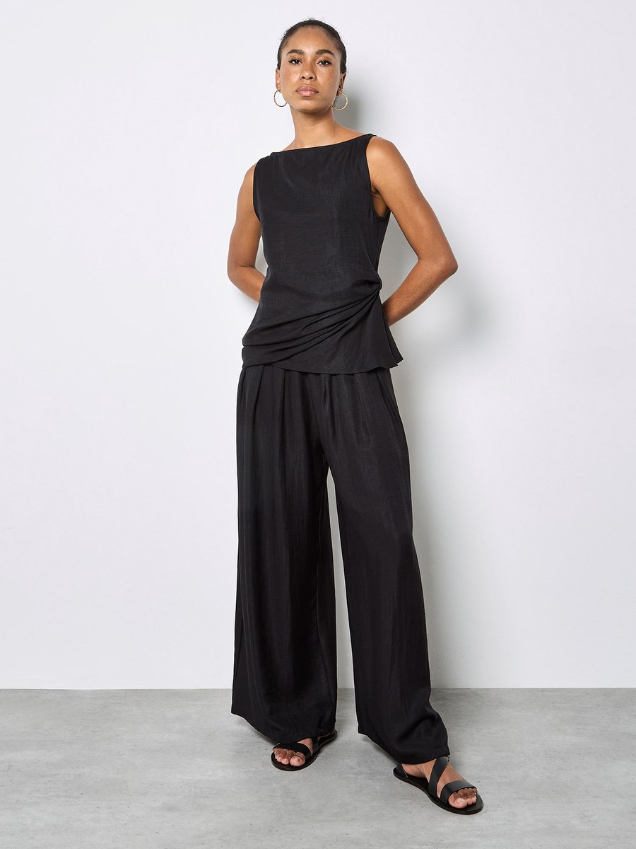 Wijdvallende broek van gestructureerde twill