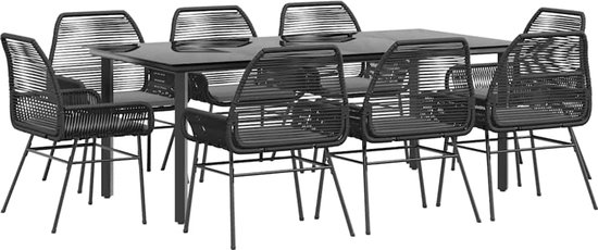 vidaXL - Ensemble de jardin 9 pièces - avec coussins - Poly rotin - Verre - Noir