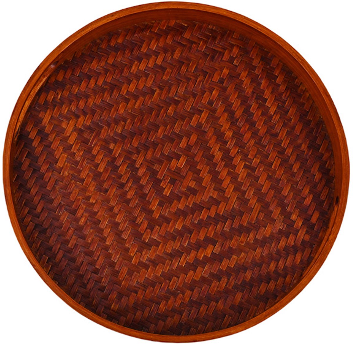 Decopatent - Bamboe Dienblad Rond - Diameter: 27 Cm - Dienblad met handvaten - Schaal - Presenteerblad - Serveerschaal - Woonaccessoires - Gevlochten Donker Bamboe Riet - Afm: 27 x 27 x 3.8 Cm.