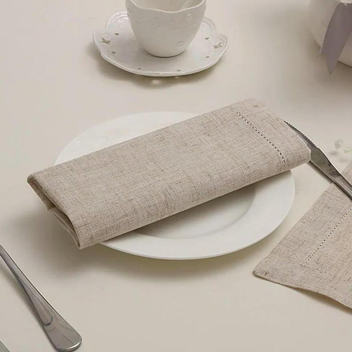 Witte Servetten - Cocktail Servetten - Tafeldecoratie - Hemstitched - 12 stuks - Wit