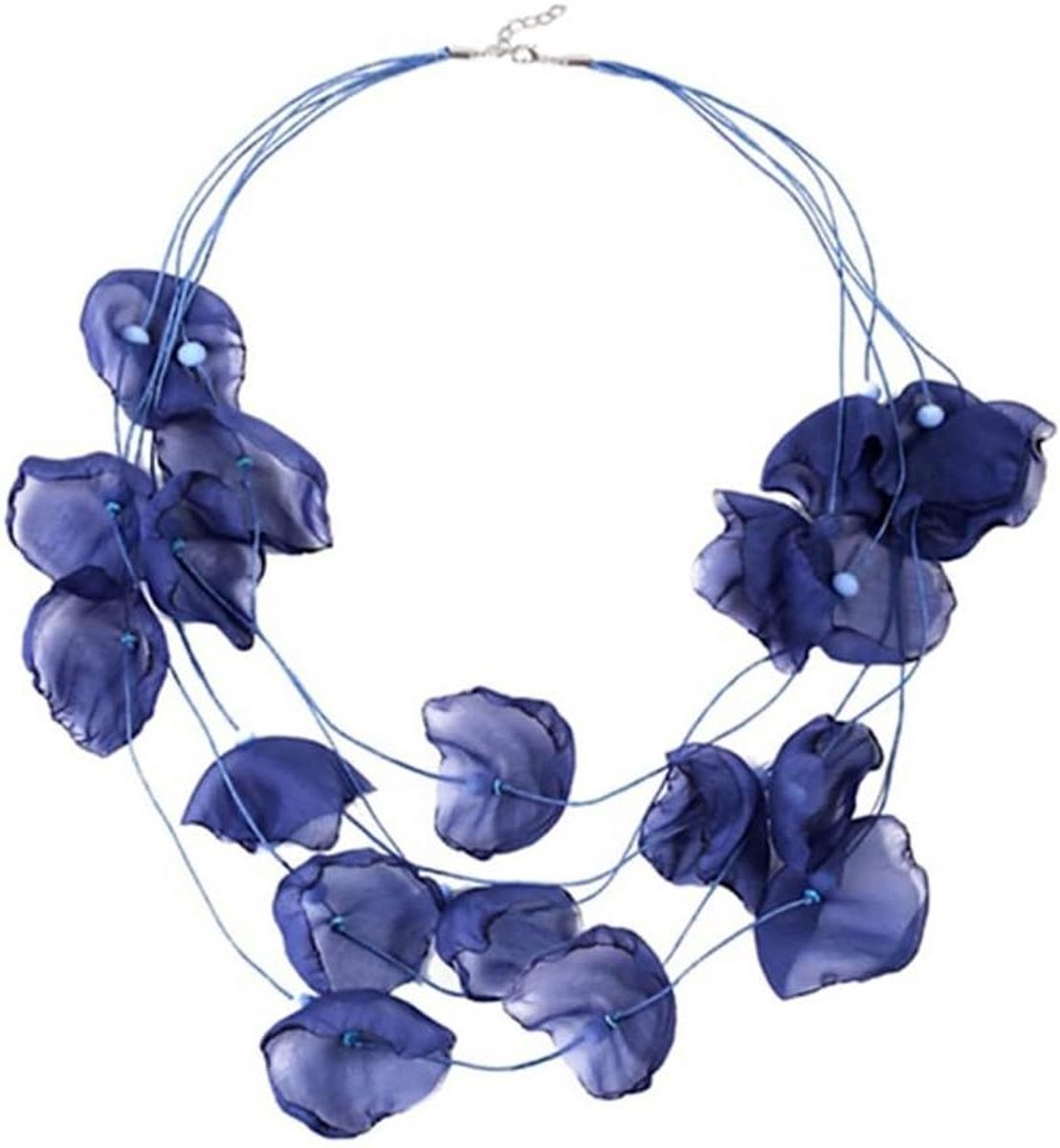 Stoffen Ketting - Bloemen Choker - Feestelijke Outfit - Meerlaags Design - 62 cm + 7 cm - Meerkleurig