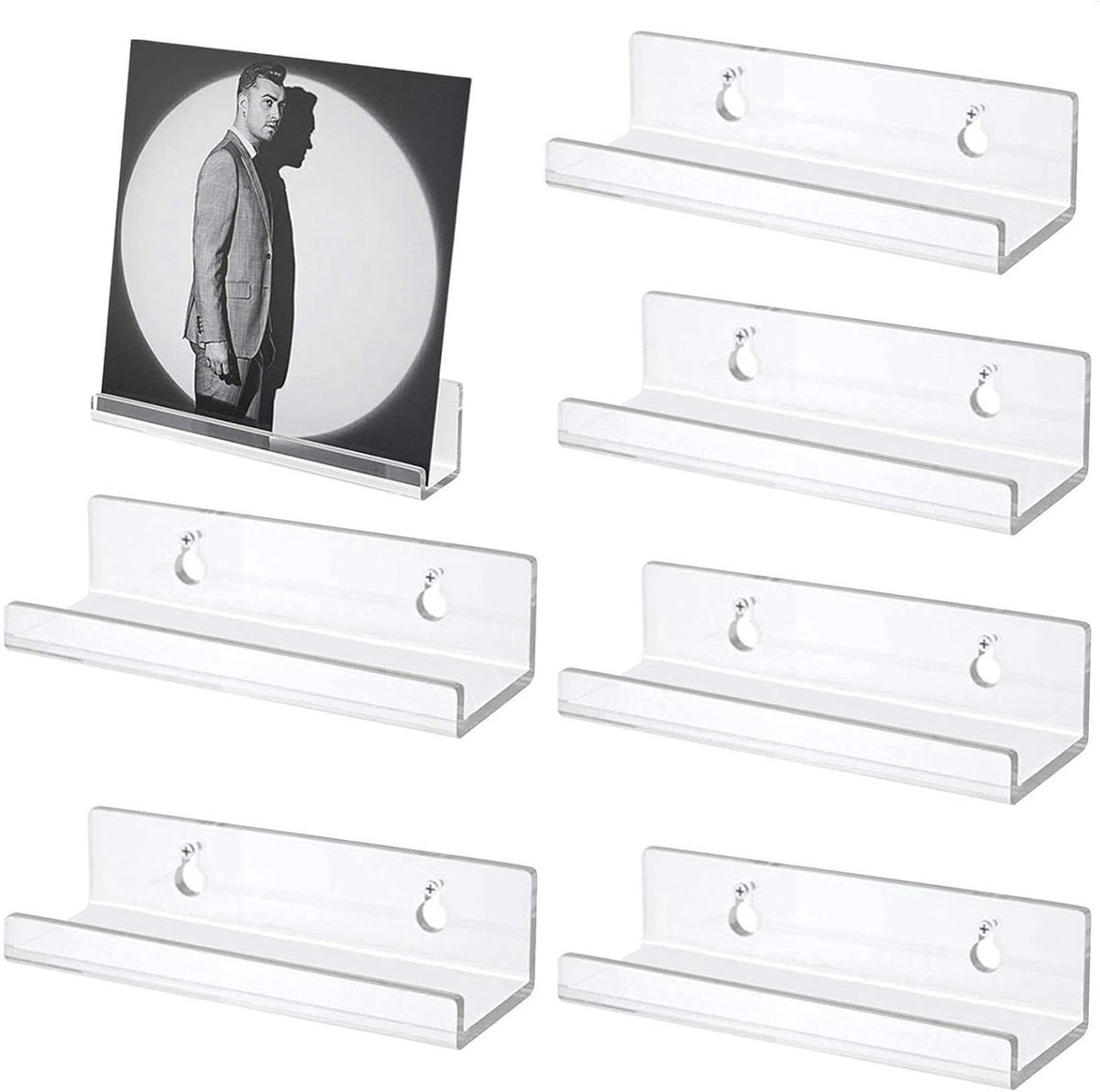 Platenhouder Muurbevestiging - Acryl Platenrek - Muziek Collectie Tonen - Onzichtbaar Ontwerp - 6 stuks - Transparant