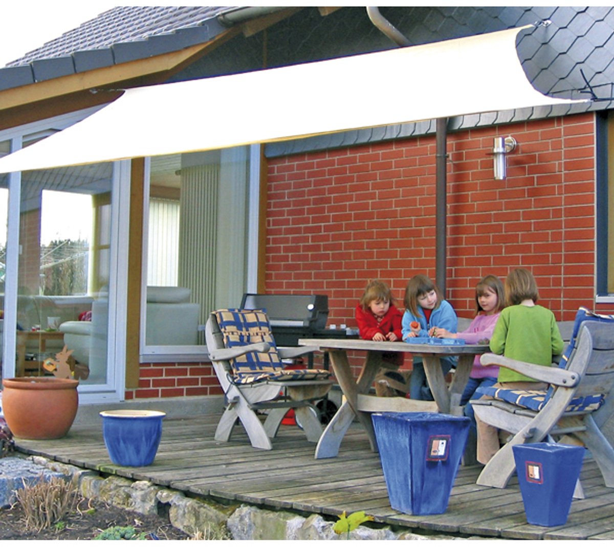 Eduplay zonnedoek 5x5m beige UV-bescherming waterafstotend.