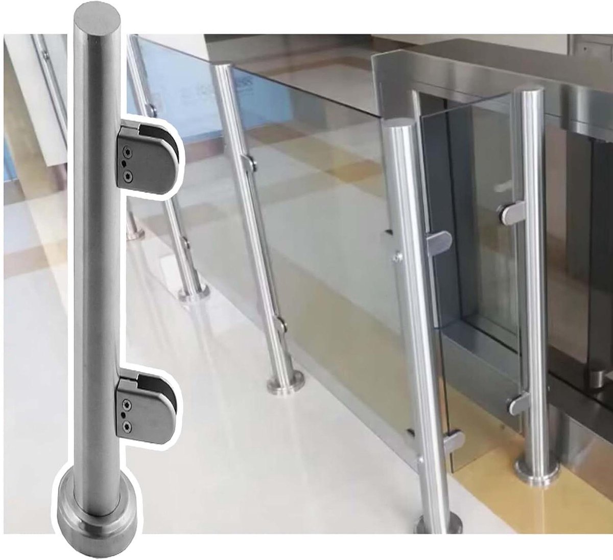 Glazen Balustrade Paal - Sierpaal Leuning - Terras Afscheiding - Eenvoudige Installatie - H-75 cm - Zilver