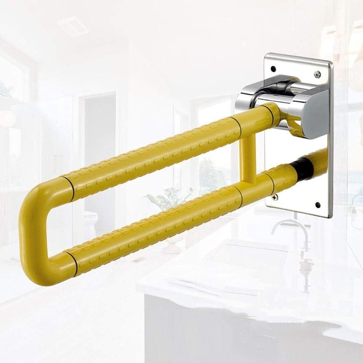 Badkamerbeugel Veiligheidssteunrail - Toiletbeugel Opklapbaar - Veiligheid Verhogen - Ruimtebesparend Ontwerp - 60x23.5cm - Geel