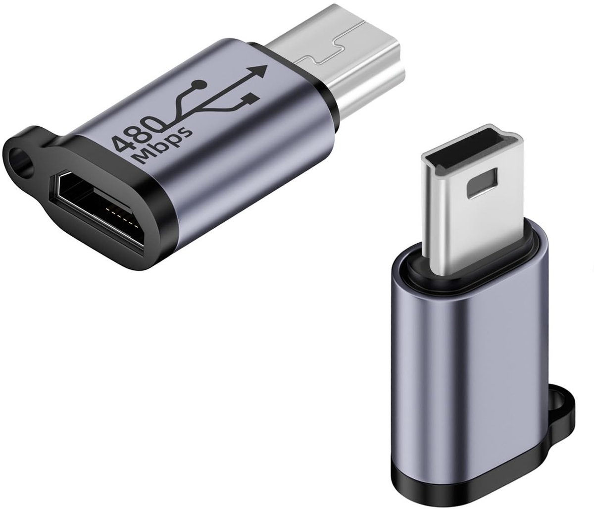 QIANRENON Mini USB naar Micro USB Adapter - 480Mbps, 18W, Aluminium - Voor Camera's, MP3 en Meer