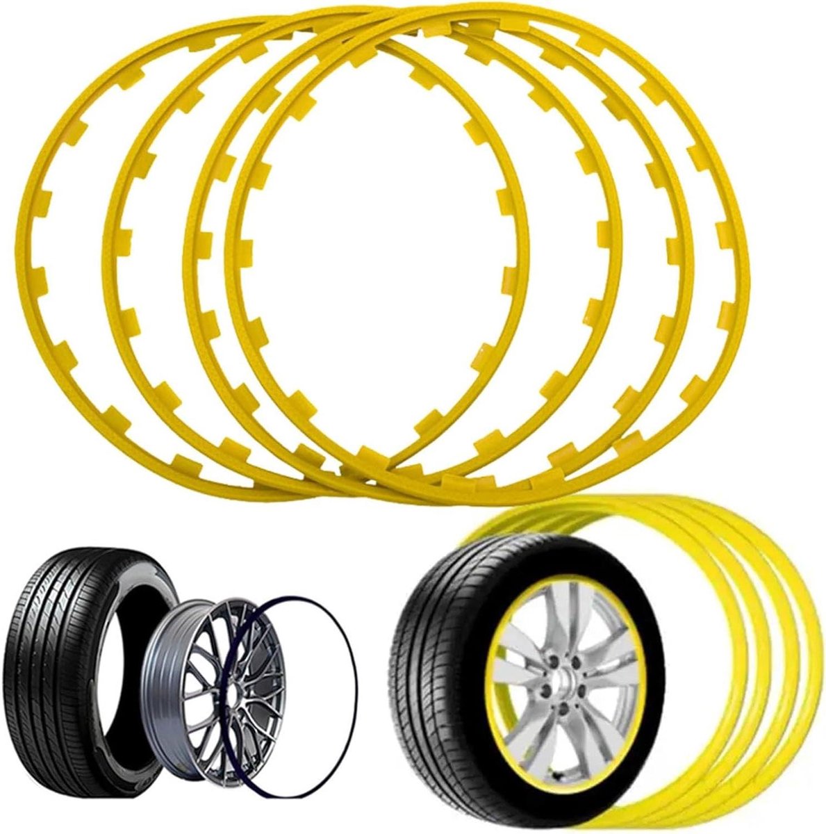 Velgbeschermers - Randbescherming Bandenhoezen - Bescherming tegen Krassen - Duurzaam Nylon Materiaal - 50 cm - Geel