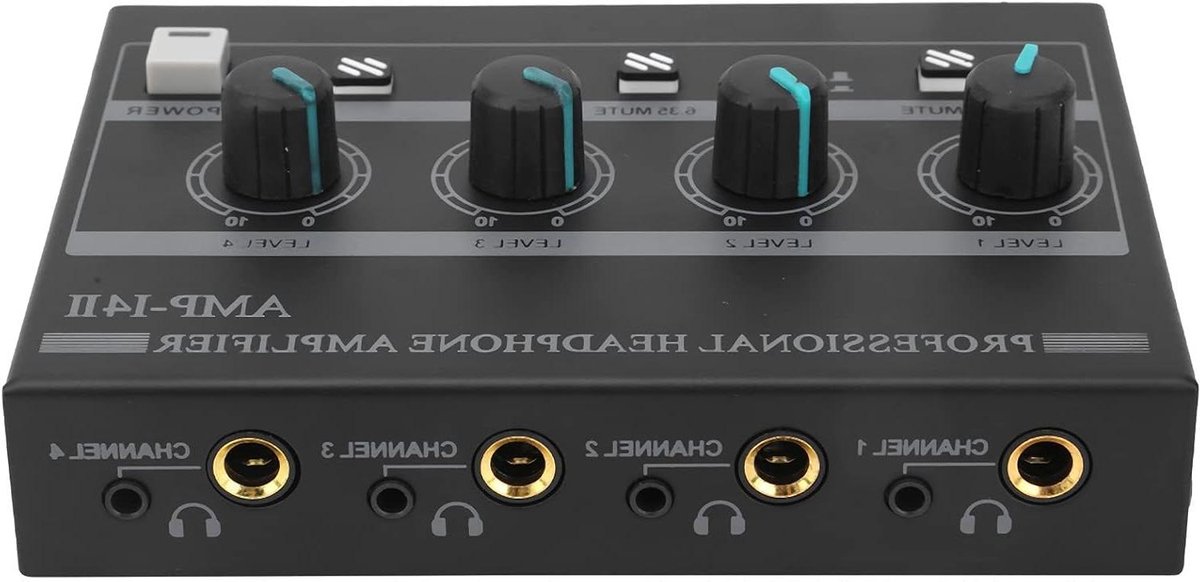 Koptelefoon Versterker - Audio Splitter - Muziek Luisteren - 4 Kanaals - Compact Formaat - Zwart