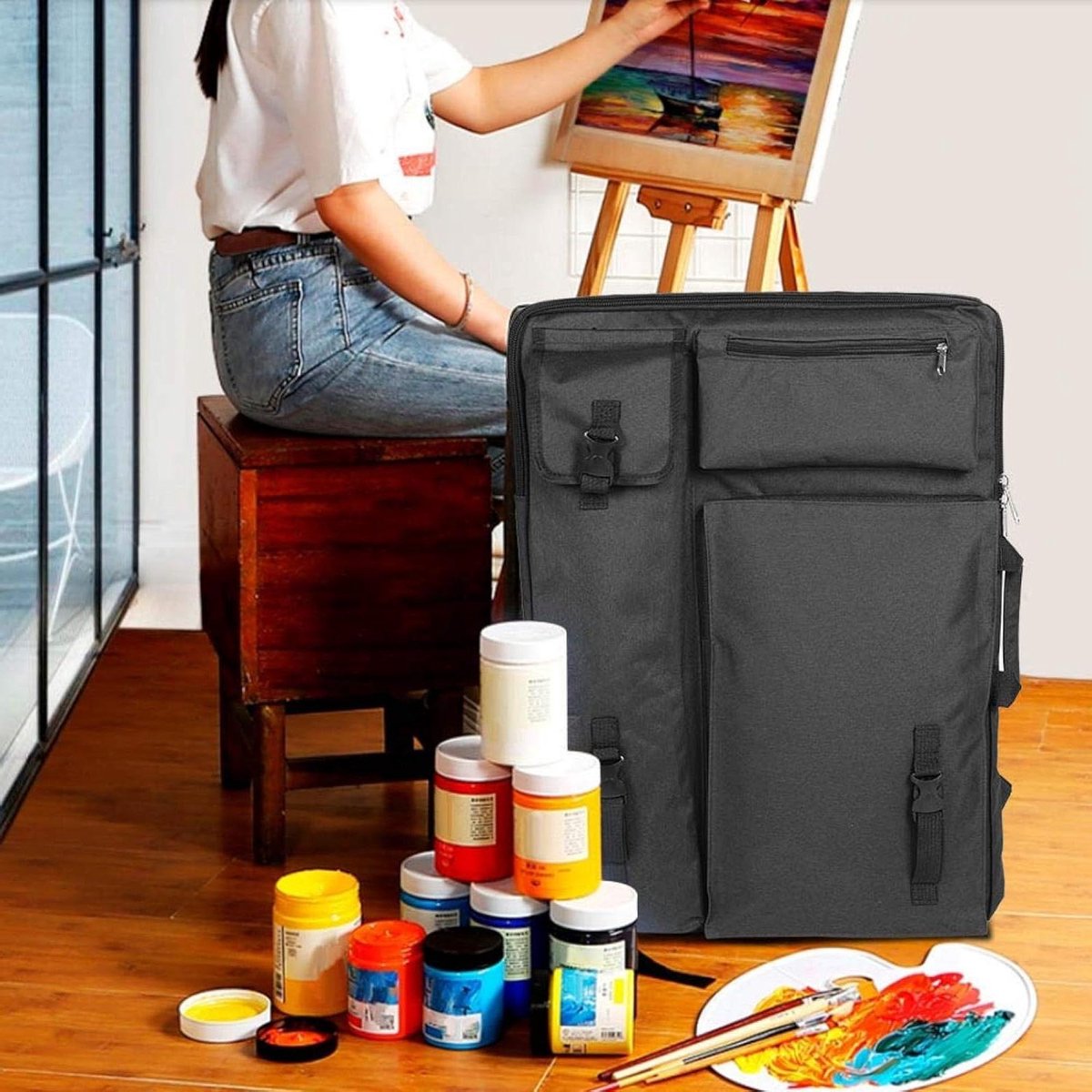 Grote Opbergtas - Portfolio Tas - Kunst Benodigdheden - Waterdicht Ontwerp - 4K Formaat - Zwart