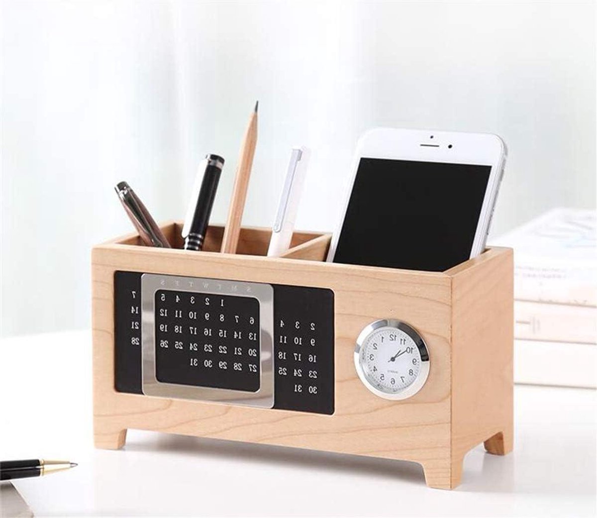 Bureau Organizer - Opbergdoos Kalender - Bureau Opruimen - Eeuwigdurende Kalender - 18.5 x 7.9 x 9.7 cm - Houtkleur