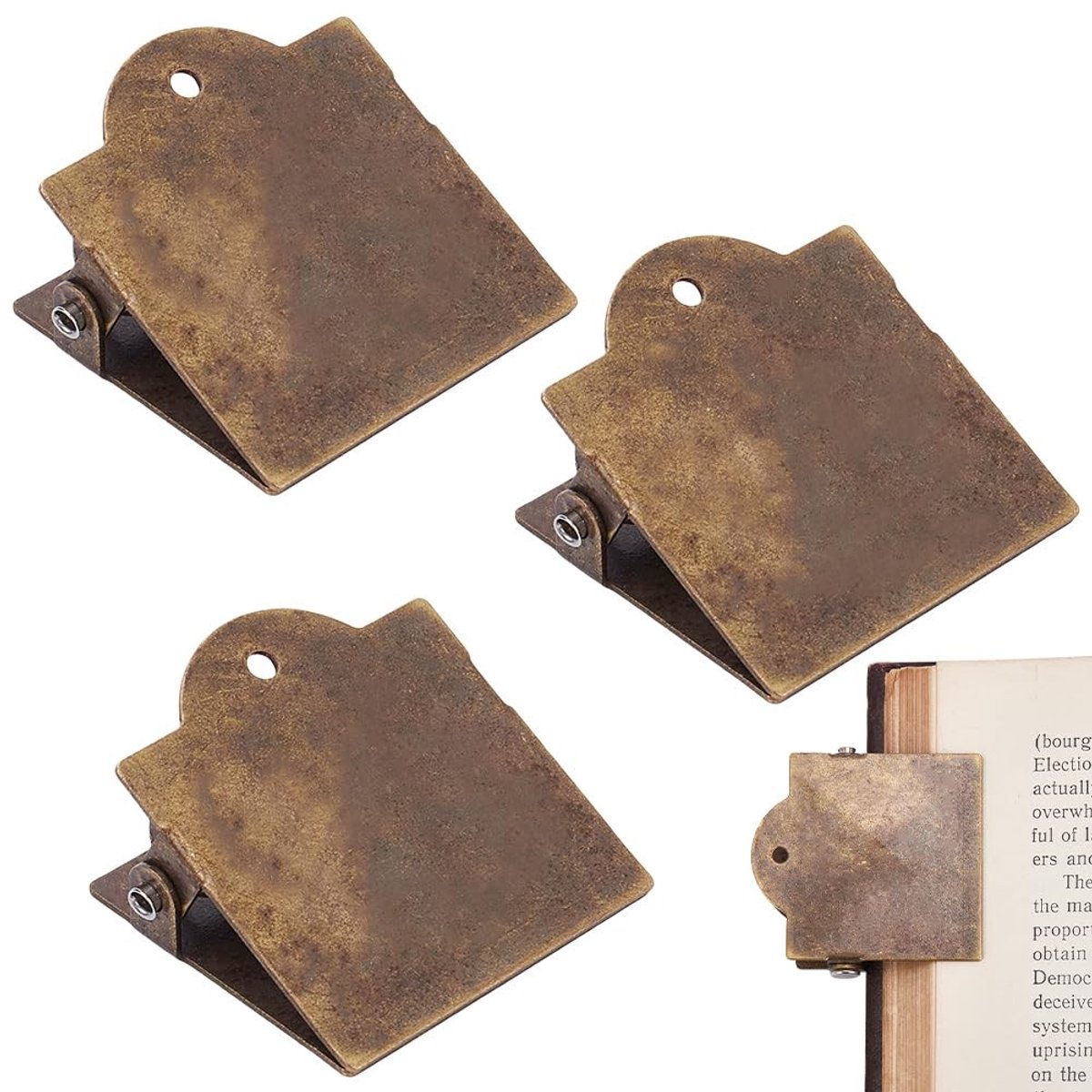 aladdien - Vintage Metalen Boekclips - Antiek Bronzen Klemmen - Perfect voor Planner - Notitieboek - Duurzaam en Stijlvol - Set van 3 - Geschikt voo...