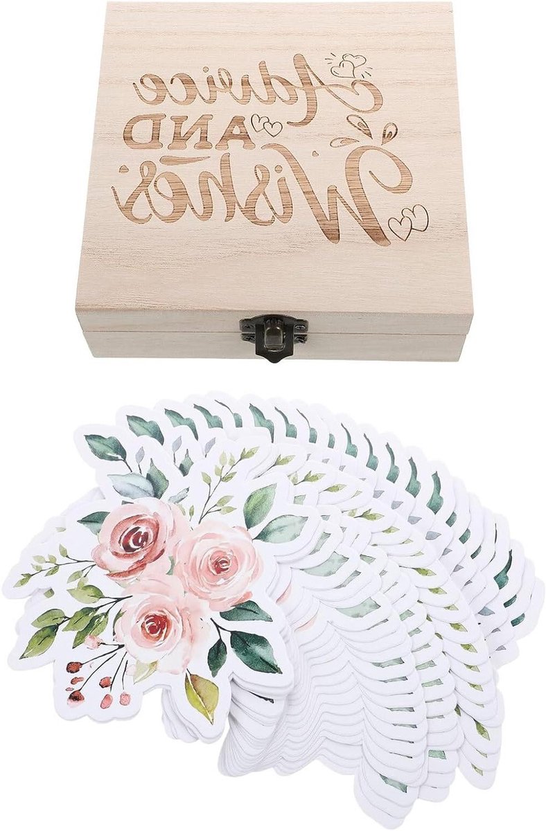 Babyshower Voorspellingskaarten - Advieskaarten Baby - Babyshower Spel - Met Houten Bewaardoos - 50 Stuks - Multicolor