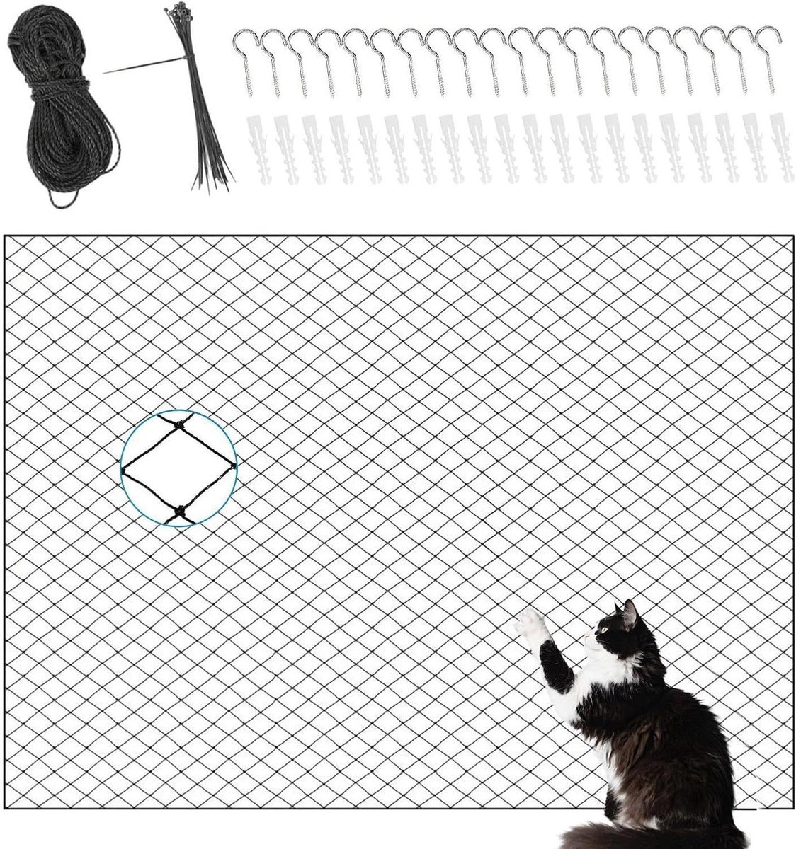 Kattennet Balkon - Veiligheidsnet Huisdieren - Valbeveiliging Huisdieren - Weerbestendig Nylon - 300 x 200 cm - Transparant