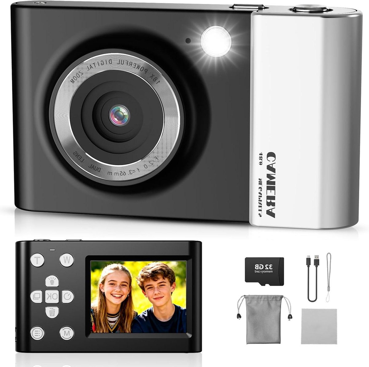 Digitale Camera - Kindercamera Fototoestel - Foto's Maken - 64MP Resolutie - Compact - Zwart