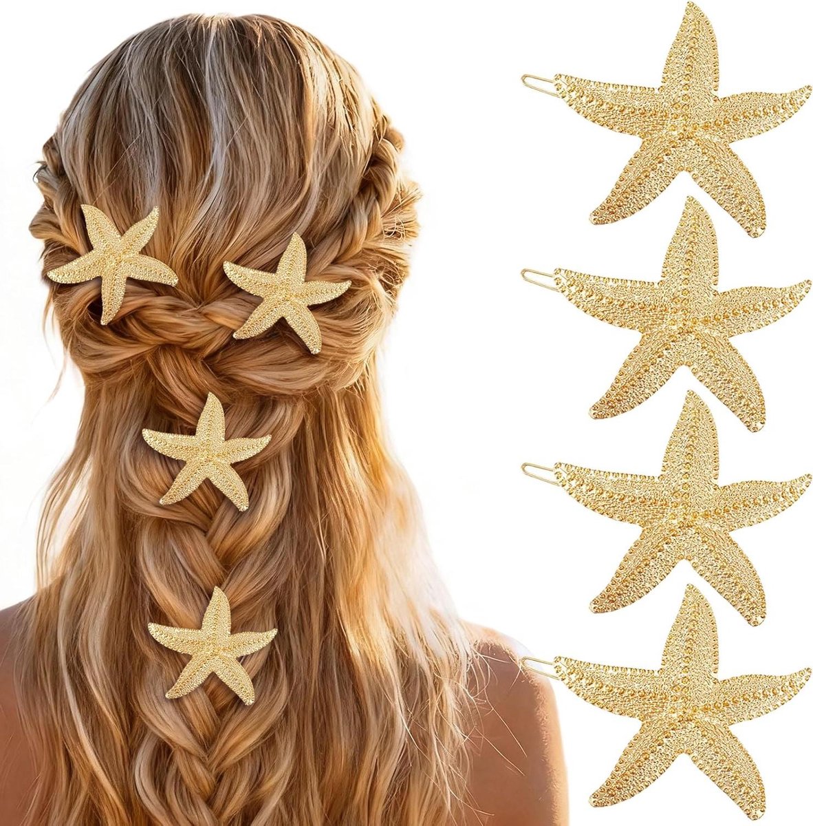 Haarspeld Zeester - Haarclip Stervis - Zomerse Looks Creëren - Elegant Design - 4 stuks - Metaal