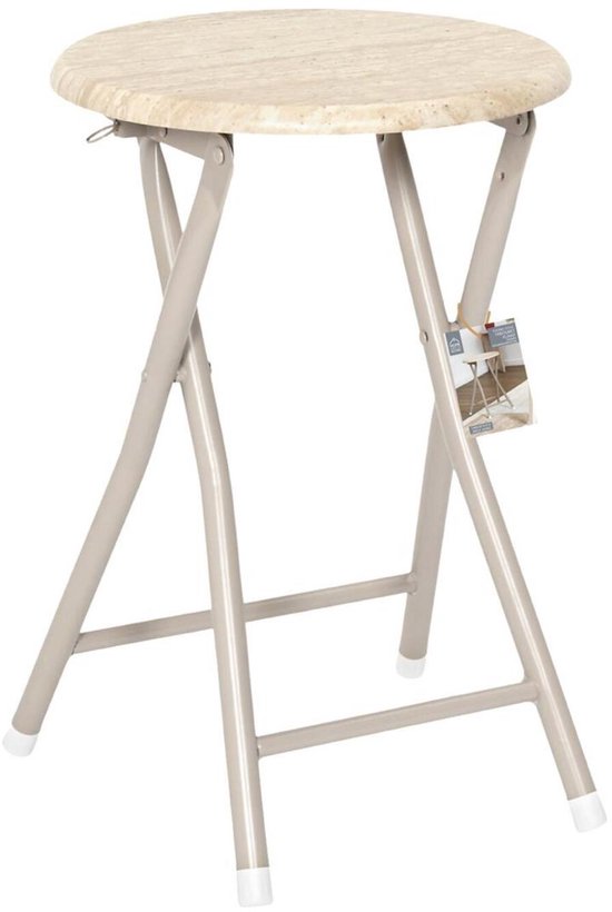 Home Deco Factory Bijzettafel camping - hout/metaal - D30 x H45 cm - opvouwbaar/inklapbaar van Home — afbeelding 2