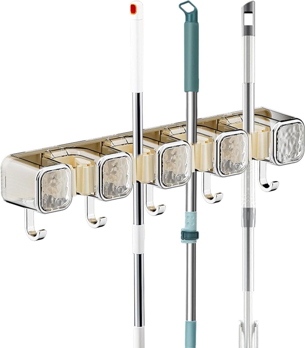 Buisbevestiging - Hulpmiddel voor bezems - Gereedschap organiseren - Installatie zonder boren - 75 x 9 x 75 cm - Zilver