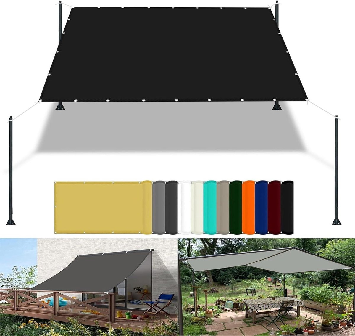 Camping Tarp - Zonzeil Luifel - Buiten Beschermen - Waterafstotend Polyester - 2.4x5m - Zwart