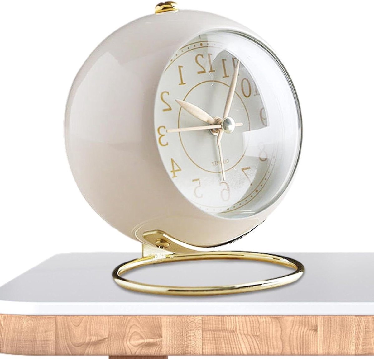 Retro Wekker - Stille Klok - Wakker Worden - Nachtlamp Functie - 10.5 cm - Wit
