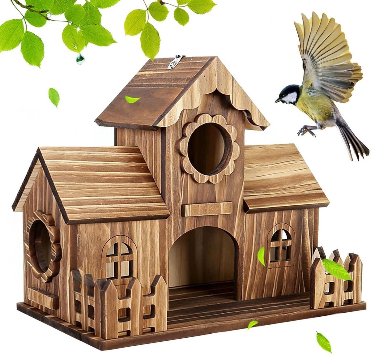 Vogelhuisje Buiten - Tuindecoratie Nestkast - Vogels Huisvesten - Natuurlijk Hout Ontwerp - 12 x 16 x 12 cm - Natuurlijk