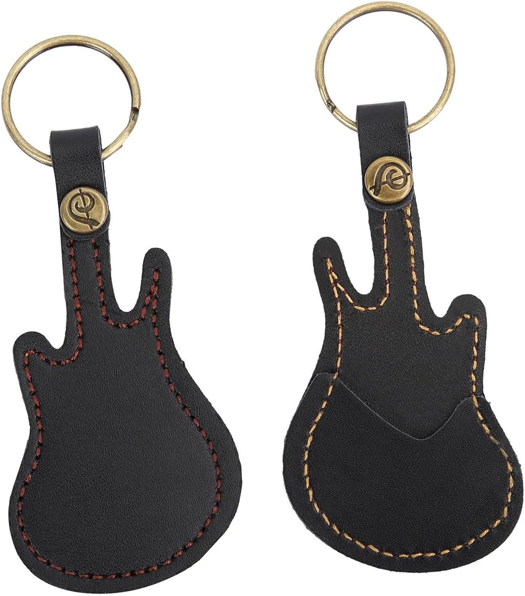 Plectrumtas Leer - Plectrumhouder Gitaar - Muziek Accessoires - Echt Leer - 12 cm - Zwart Bruin