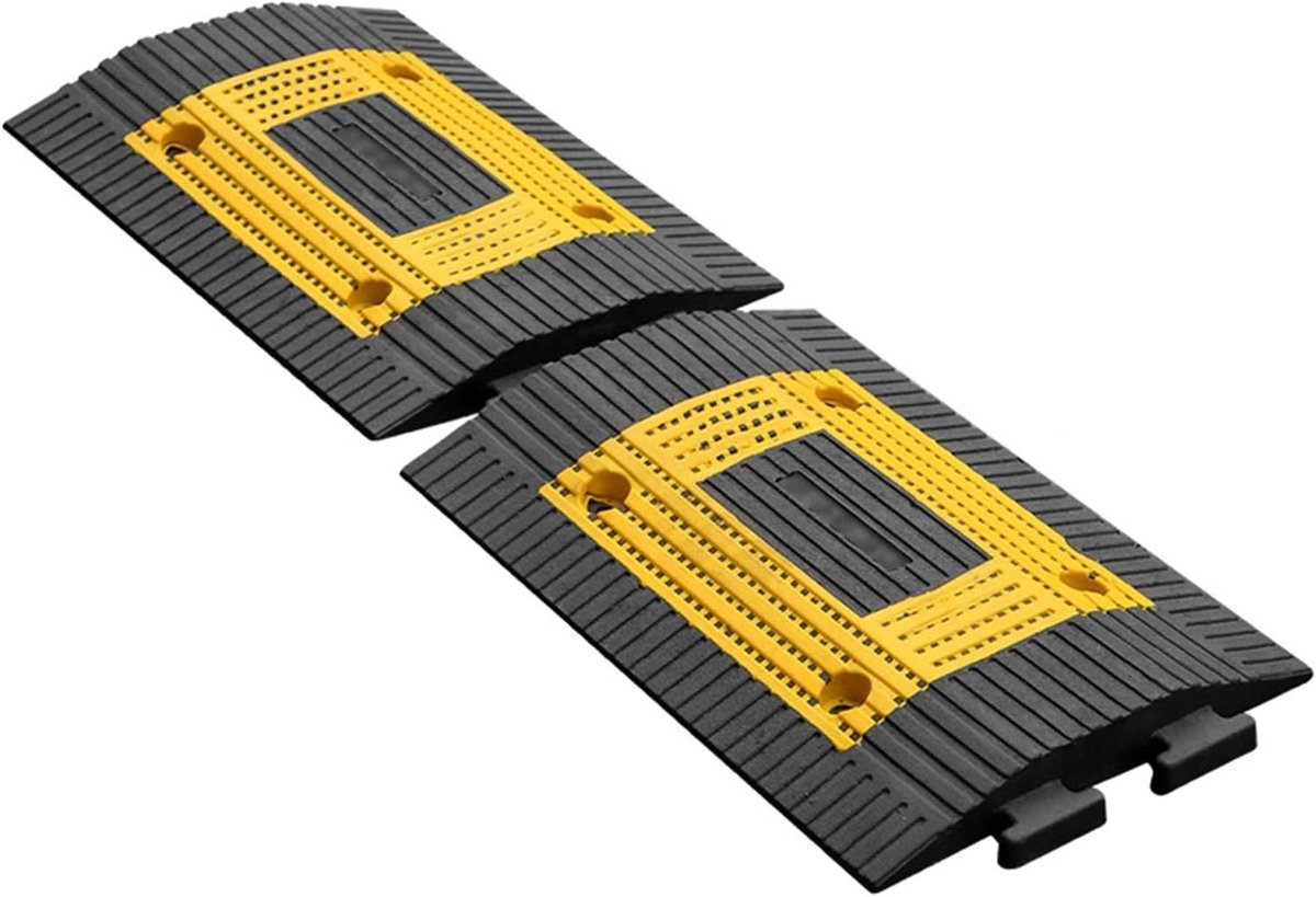 Verkeersdrempels Rubber - Snelheidsdrempels Oprijplaten - Verkeer Vertragen - Hoge Draagkracht - 50x35x45 cm - Geel Zwart