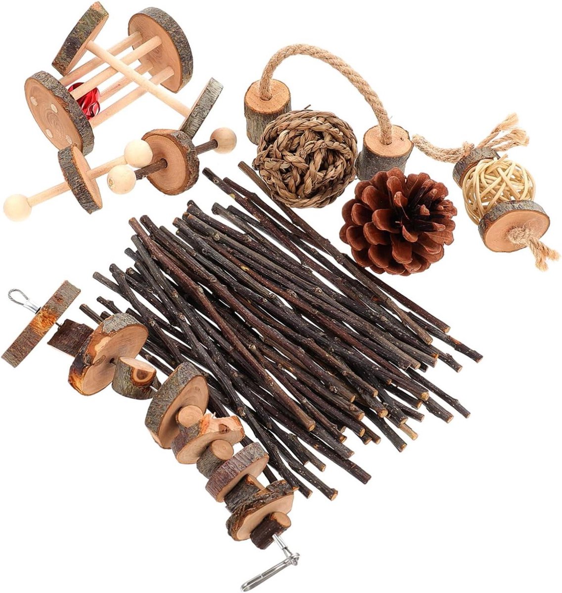 Knaagdier Speelgoed Set - Huisdier Kauwspeeltjes - Tanden Gezond Houden - Natuurlijk Materiaal - 8X4.7cm - Diverse kleuren